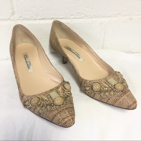 OSCAR DE LA RENTA • Embellished Rafia Pumps - Picture 4 of 12